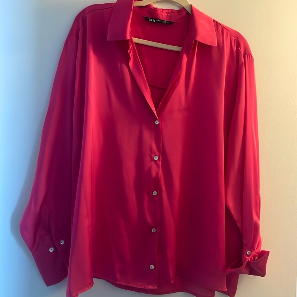 Zara satin charmeuse silky like button down blouse.